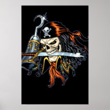 Schädel-Pirat mit Klinge und Haken durch Al Rio Poster