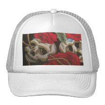 Schädel/Rosen Trucker Kappe