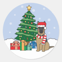 Schäferhund-und Weihnachtsbaum Runde Aufkleber