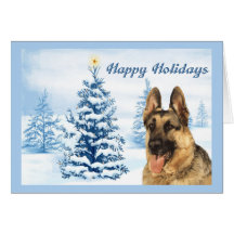 Schäferhund-Weihnachtskarten-Blau-Baum