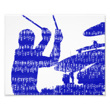 Schlagzeuger haftet blauen w Musik-Schmutz des Sch Foto Druck