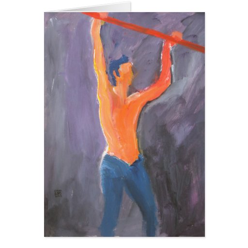 Schlanker Mann-rote Pole-Grußkarte