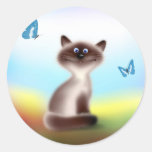 Schlaue Katze u. Schmetterlinge Runde Sticker