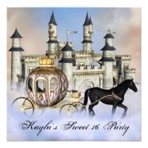 Schloss bewölkt Party Prinzessin-Carriage Sweet 16 Einladung