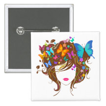 Schmetterlinge und Blumen Anstecknadelbuttons