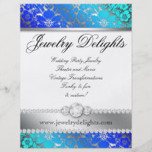 Schmuck-Flyer-Haar-Salon-Blumendamast-Blau-Silber