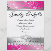 Schmuck-Flyer-Haar-Salon-Blumendamast-Rosa-Silber