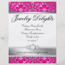 Schmuck-Flyer-Haar-Salon-Blumendamast-Rosa-Silber