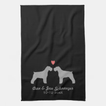 Schnauzer Silhouettes with Heart and Text Kitchen Towels