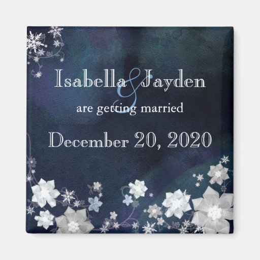 Schnee-Blumen-blauer Winter Save the Date Wedding Magnete