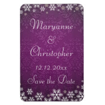 Schneeflocken und lila Damast Save the Date Flexibler Magnet