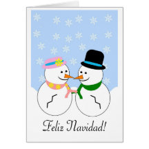 Schneemann Feliz Navidad spanische Weihnachtskarte