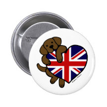 Schokolade Labrador u. Cartoon des Großbritannien- Button