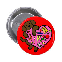 Schokolade Labrador u. das Herz-Cartoon des Lehrer Buttons