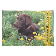 Schokoladen-Labrador im Kalifornien-Mohnblumen-Fle Tischsets