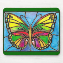 Schöne Buntglas-Schmetterlings-Aquarell-Kunst! Mauspads