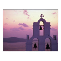 Schöner Sonnenuntergang: Santorini Fira am Sonnenu Postkarte