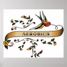 Schwalbe und Rolle mit Aerobics Plakat
