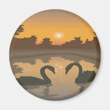 Schwäne in einem Sonnenuntergang Kühlschrankmagnet