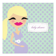 schwangere Mama 311-Sweet mit Blumen - Blondine Einladungen