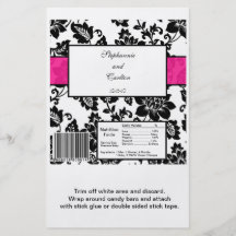 Schwarz-/Pink-Blumendamast-Hochzeits-Bonbonpapier Individuelle Flyer