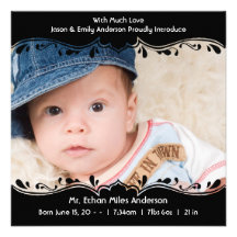 Schwarz-weiße Baby-Jungen-Foto-Geburt Ankündigungskarte