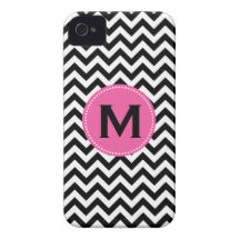Schwarz-weißes Monogramm-Zickzack Muster iPhone 4 Etuis
