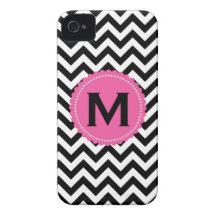 Schwarz-weißes Monogramm-Zickzack Muster Case-Mate iPhone 4 Hülle