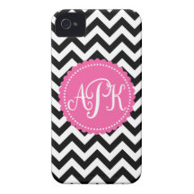 Schwarz-weißes Monogramm-Zickzack Muster iPhone 4 Case-Mate Hüllen