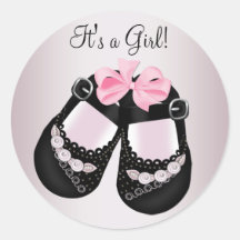 Schwarze Babyschuh-rosa Babyparty-Aufkleber
