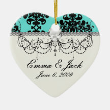 schwarze Damasteleganz auf Aquablau Weihnachtsornament