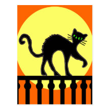 Schwarze Katze auf Zaun-Postkarte