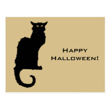 Schwarze Katze Vintage Illustrations-Halloweens Postkarten