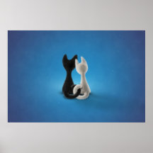 Schwarze Katzen-weiße Katze (Farbe 1) Posterdruck