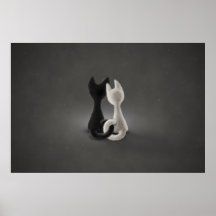 Schwarze Katzen-weiße Katze (Farbe 2) Posterdrucke