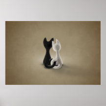 Schwarze Katzen-weiße Katze (Farbe 3) Plakate