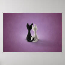 Schwarze Katzen-weiße Katze (Farbe 4) Plakatdruck