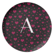 Schwarze rosa Herzen des Monogramms Flache Teller