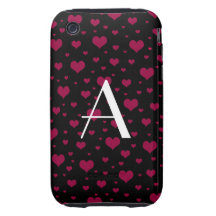 Schwarze rosa Herzen des Monogramms Tough iPhone 3 Hülle