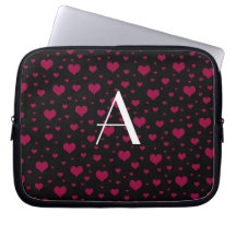 Schwarze rosa Herzen des Monogramms Laptop Computer Schutzhülle