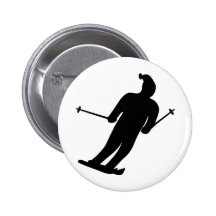 schwarze Skifahrerikone Anstecknadelbuttons