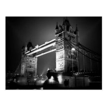Schwarze u. weiße London-Turm-Brücke BWs Postkarte