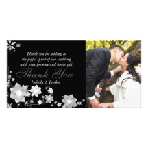 Schwarze u. weiße Winter-Hochzeit danken Ihnen Fot Photogrußkarten