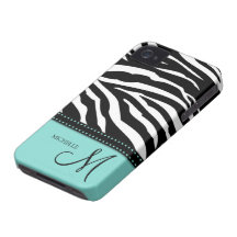 Schwarze u. weiße Zebrastreifen mit aquamarinem Bl iPhone 4 Cover