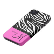 Schwarze u. weiße Zebrastreifen mit Pink iPhone 4 Case-Mate Hülle