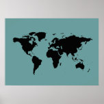 schwarze und blaue Weltkarte Plakat