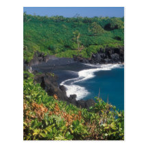 Schwarzer Sand-Strand Maui Hawaii Hana Postkarte