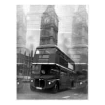 Schwarzer u. weißer London-Bus BWs u. Big Ben Postkarten