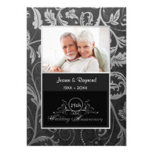 Schwarzer und silberner Damast-25. Hochzeitstag Einladungskarten