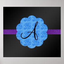 Schwarzes blaues Rosenmonogramm Plakatdrucke